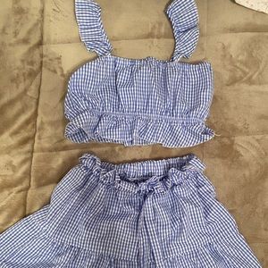 Cute Blue Gingham shirt set